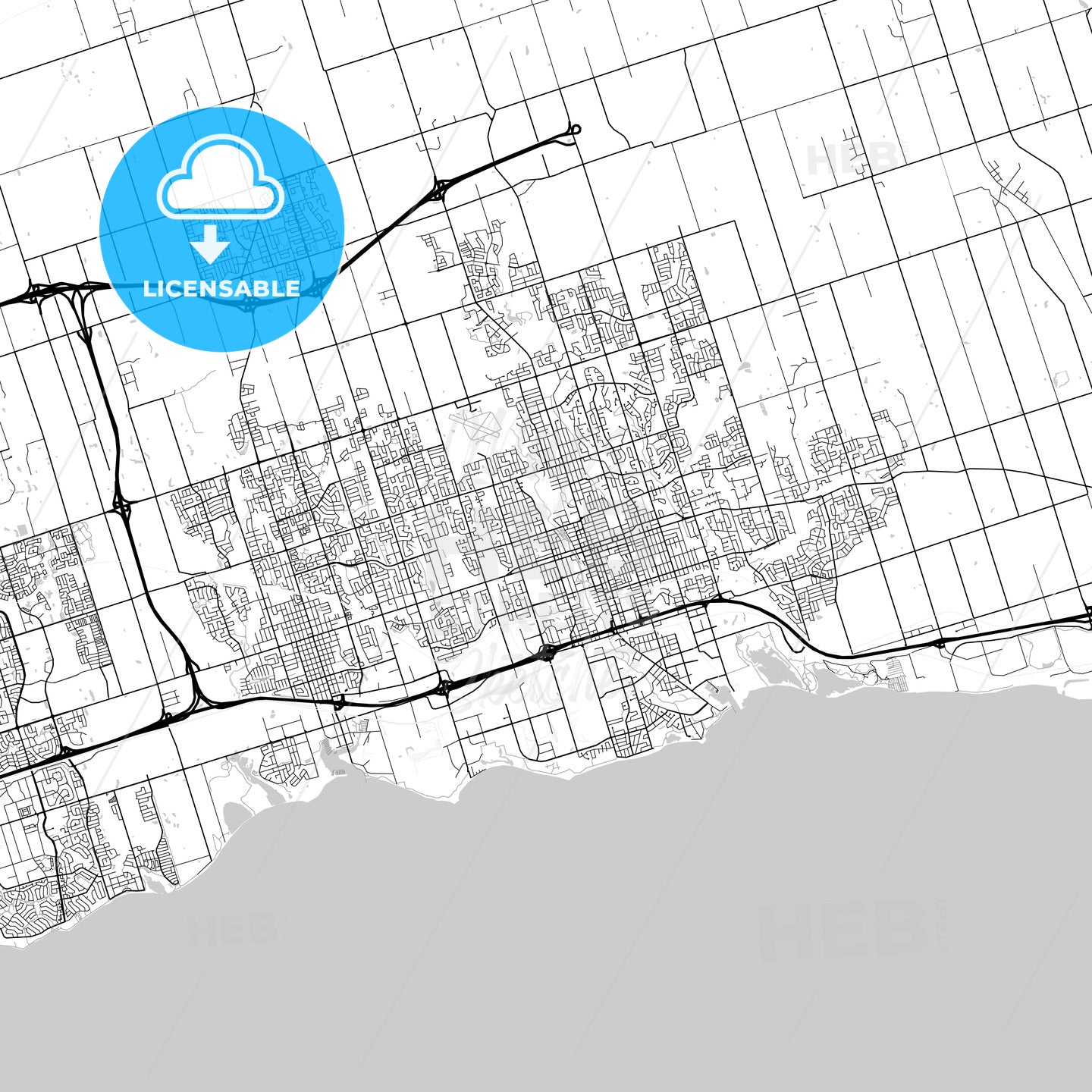 Oshawa , Ontario, Downtown City Map, Light