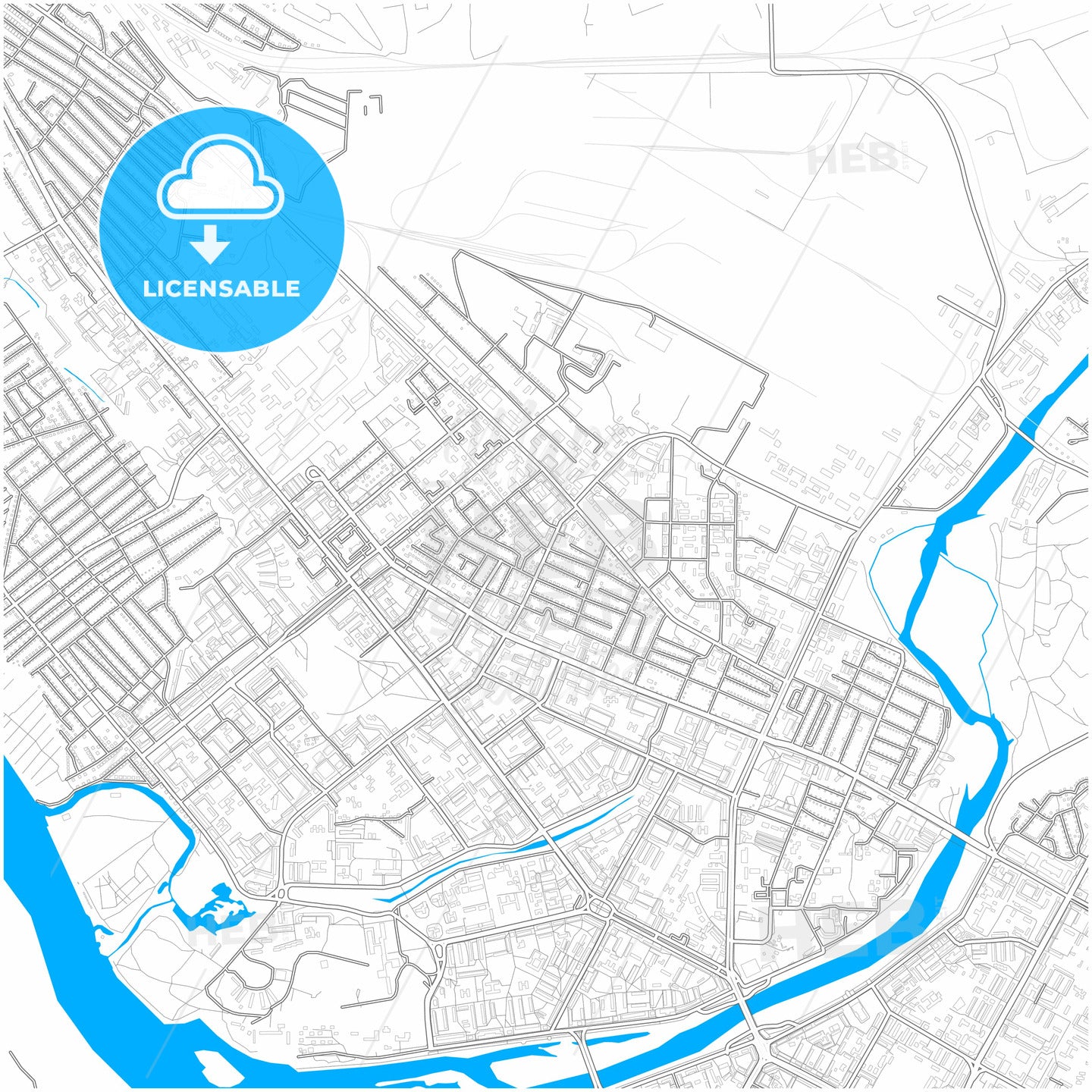 Oskemen, East Kazakhstan Region, Kazakhstan, city map with high quality roads.