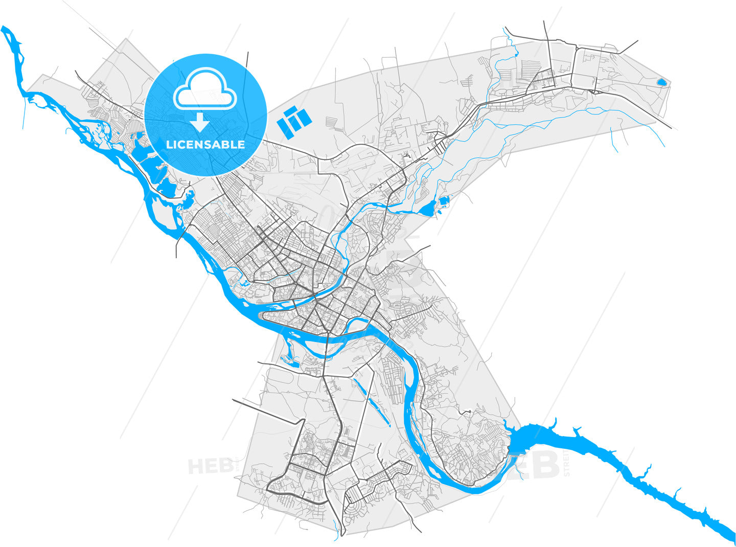 Oskemen, East Kazakhstan Region, Kazakhstan, high quality vector map