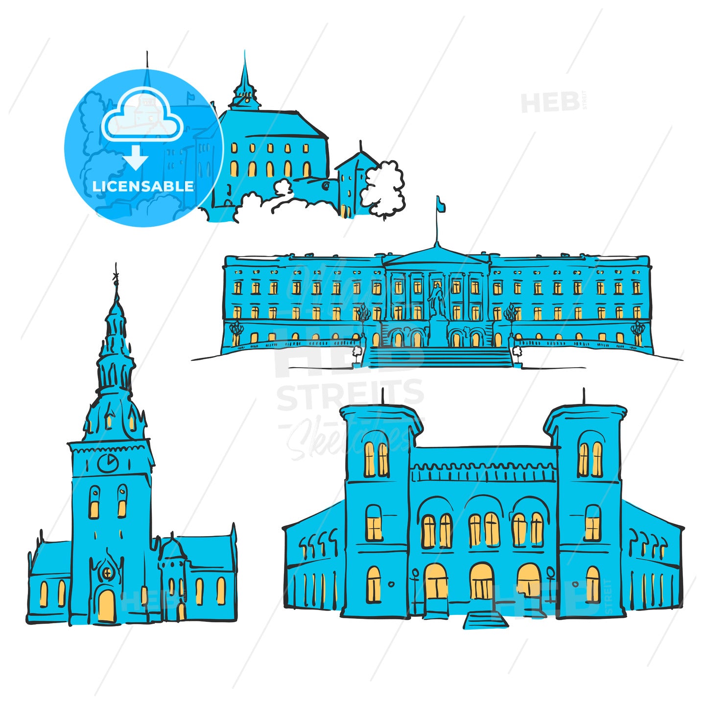 Oslo, Norway, Colored Landmarks – instant download
