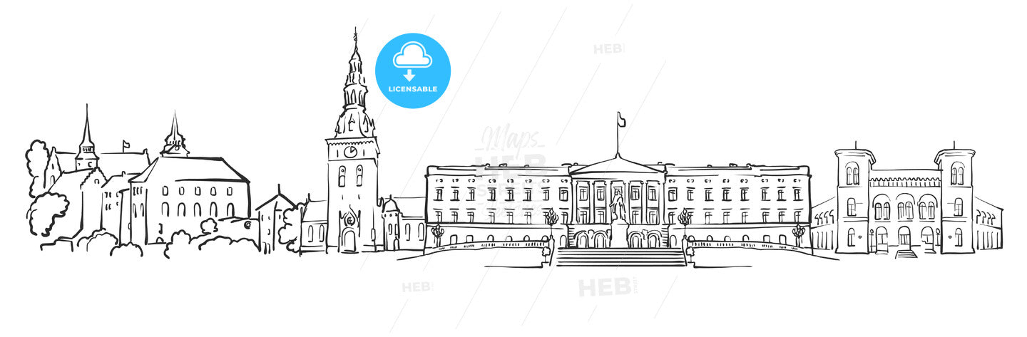 Oslo, Norway, Panorama Sketch – instant download