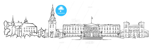 Oslo, Norway, Panorama Sketch – instant download