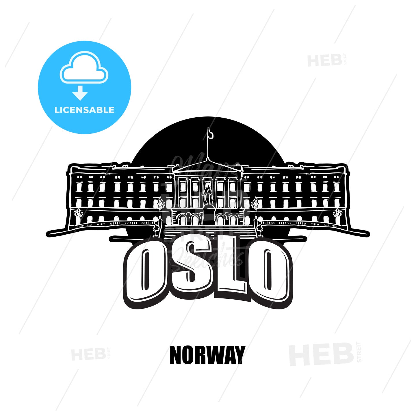 Oslo, Norway, black and white logo – instant download