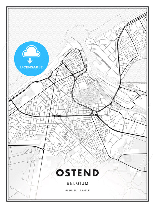 Ostend, Belgium, Modern Print Template in Various Formats - HEBSTREITS Sketches