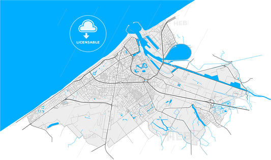 Ostend, West Flanders, Belgium, high quality vector map