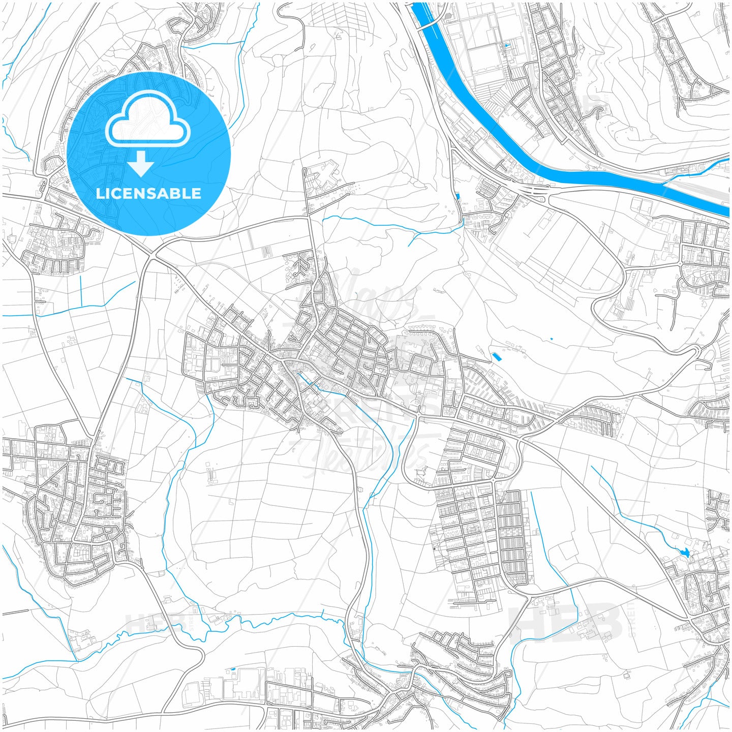 Ostfildern, Baden-Wuerttemberg, Germany, city map with high quality roads.