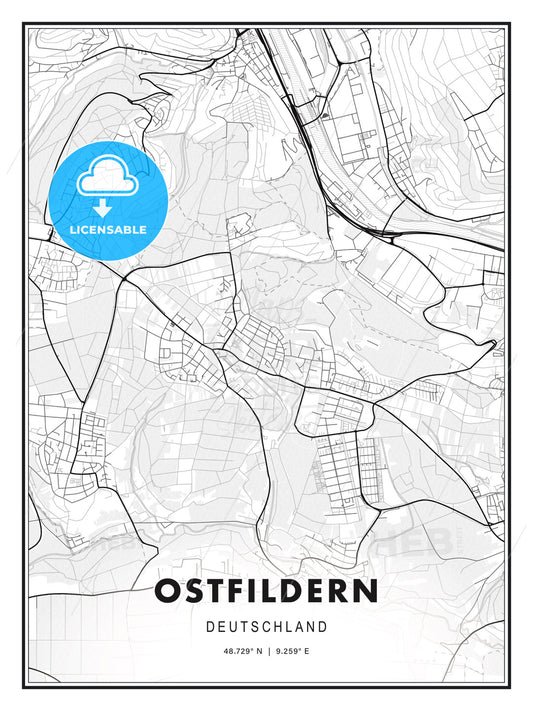 Ostfildern, Germany, Modern Print Template in Various Formats - HEBSTREITS Sketches