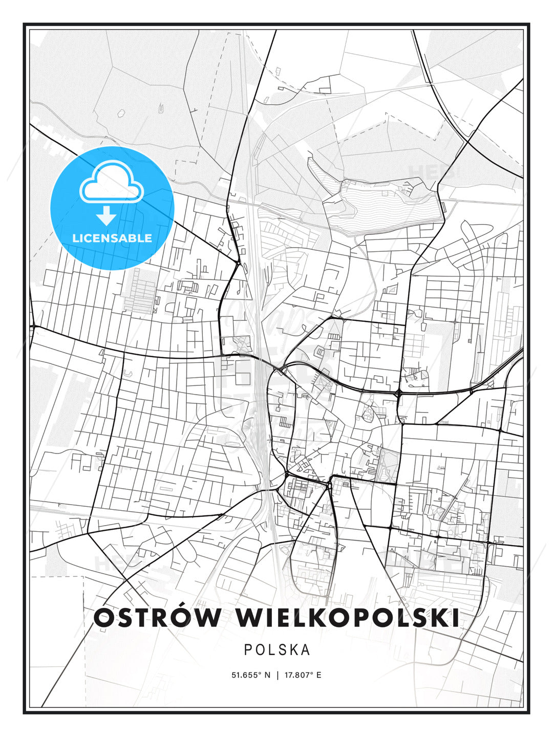 Ostrów Wielkopolski, Poland, Modern Print Template in Various Formats - HEBSTREITS Sketches
