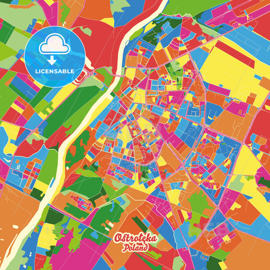 Ostrołęka, Poland Crazy Colorful Street Map Poster Template - HEBSTREITS Sketches