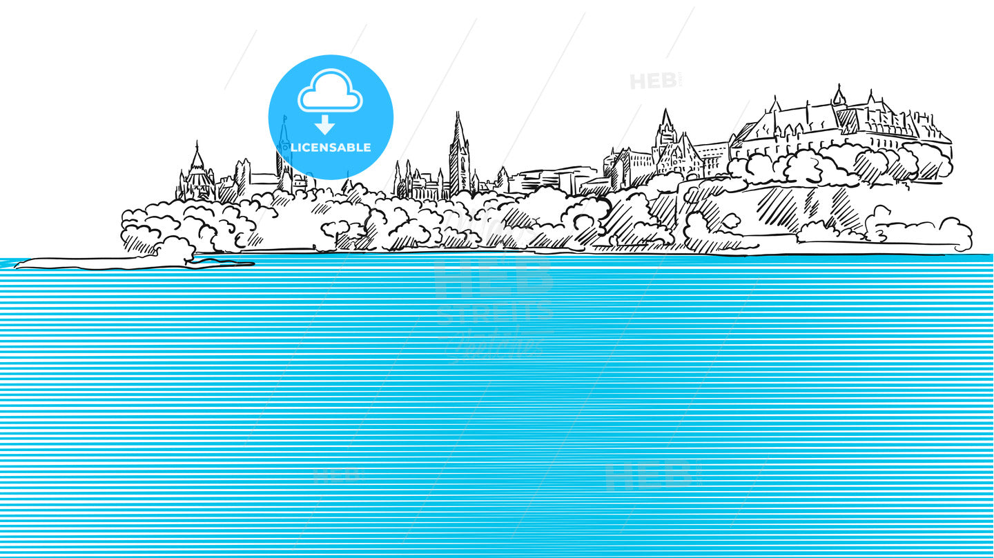 Ottawa Panorama Sketch seen from Ontario River – instant download