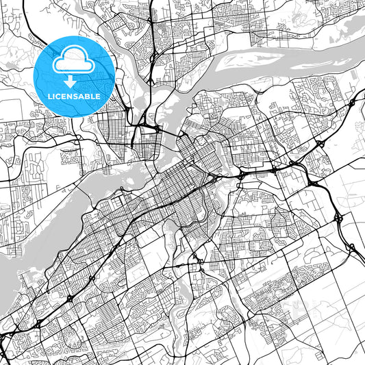 Ottawa–Gatineau, Ontario/Quebec, Downtown City Map, Light