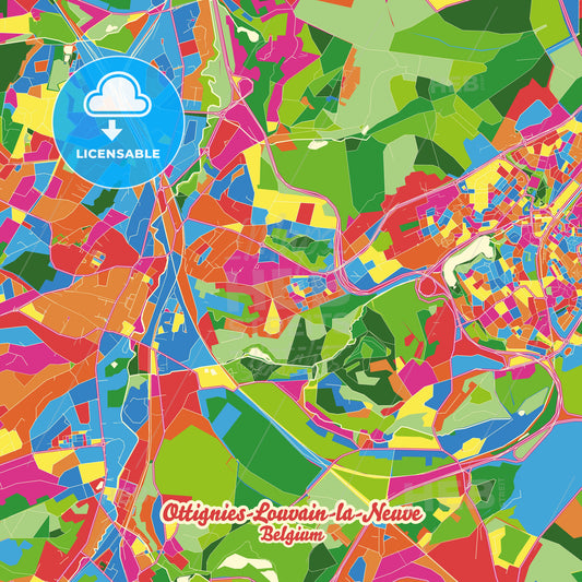 Ottignies-Louvain-la-Neuve, Belgium Crazy Colorful Street Map Poster Template - HEBSTREITS Sketches