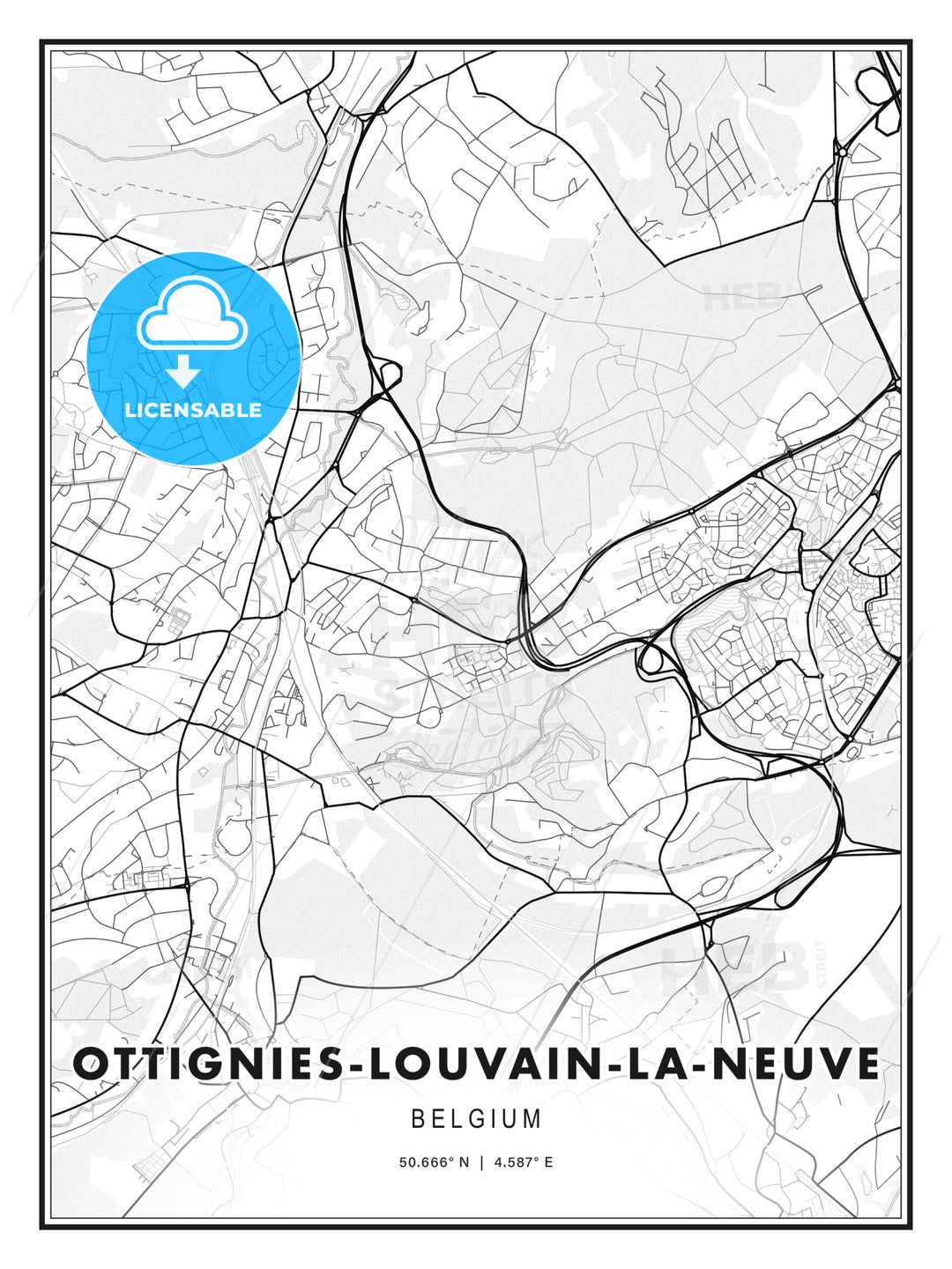 Ottignies-Louvain-la-Neuve, Belgium, Modern Print Template in Various Formats - HEBSTREITS Sketches