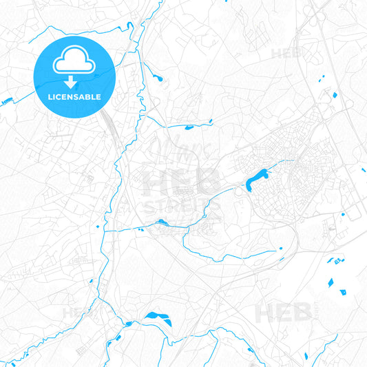 Ottignies-Louvain-la-Neuve, Belgium PDF vector map with water in focus