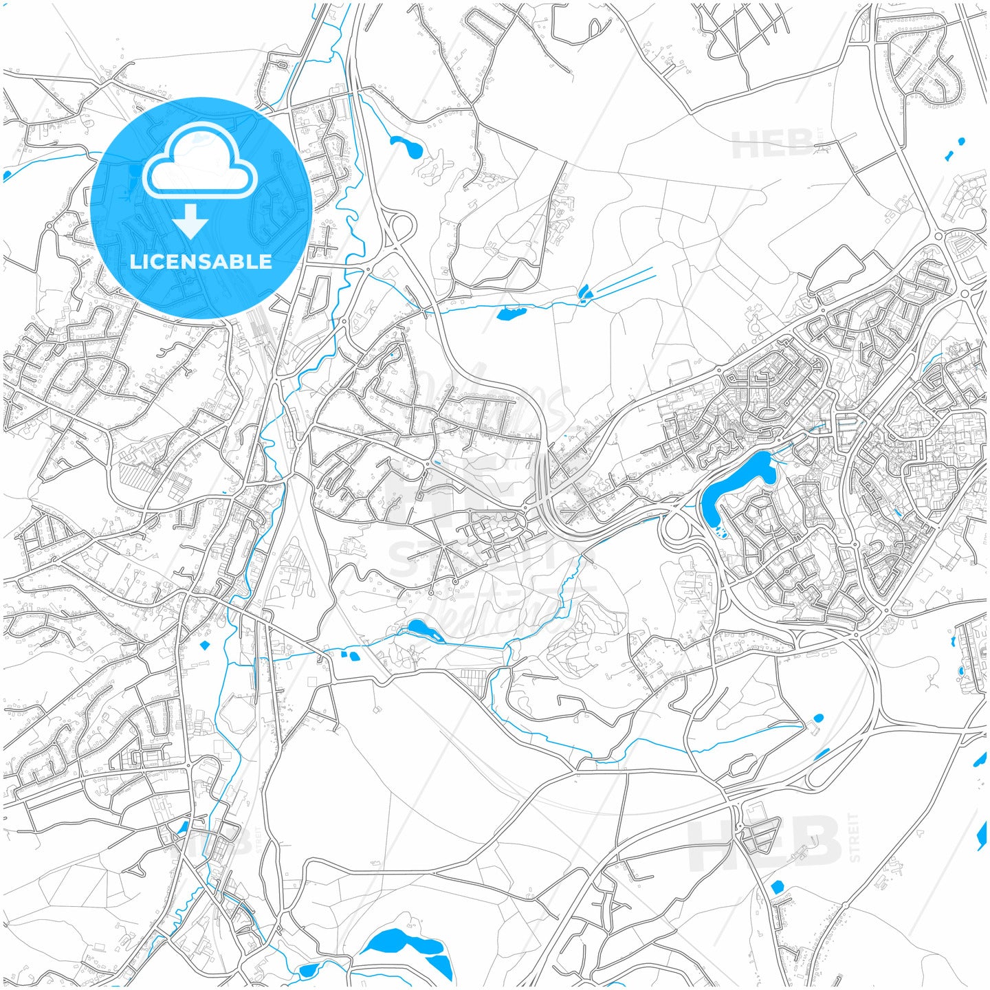 Ottignies-Louvain-la-Neuve, Walloon Brabant, Belgium, city map with high quality roads.
