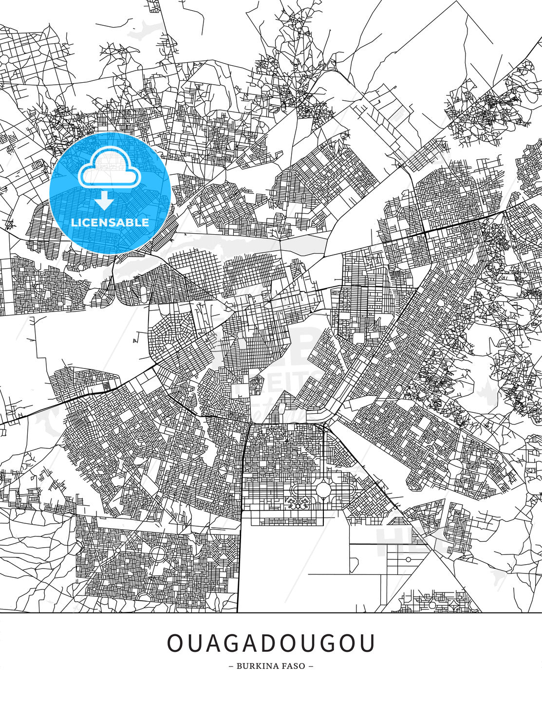 Ouagadougou, Burkina Faso, Map poster borderless print template - HEBSTREITS