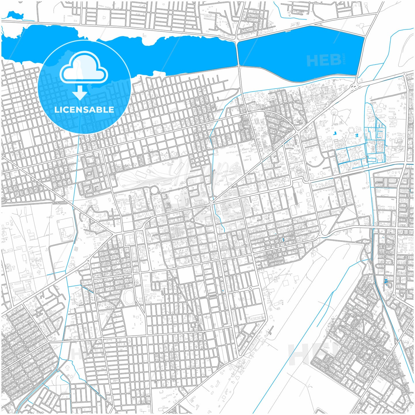 Ouagadougou, Burkina Faso, city map with high quality roads.