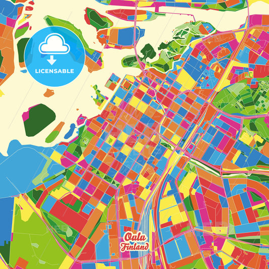 Oulu, Finland Crazy Colorful Street Map Poster Template - HEBSTREITS Sketches