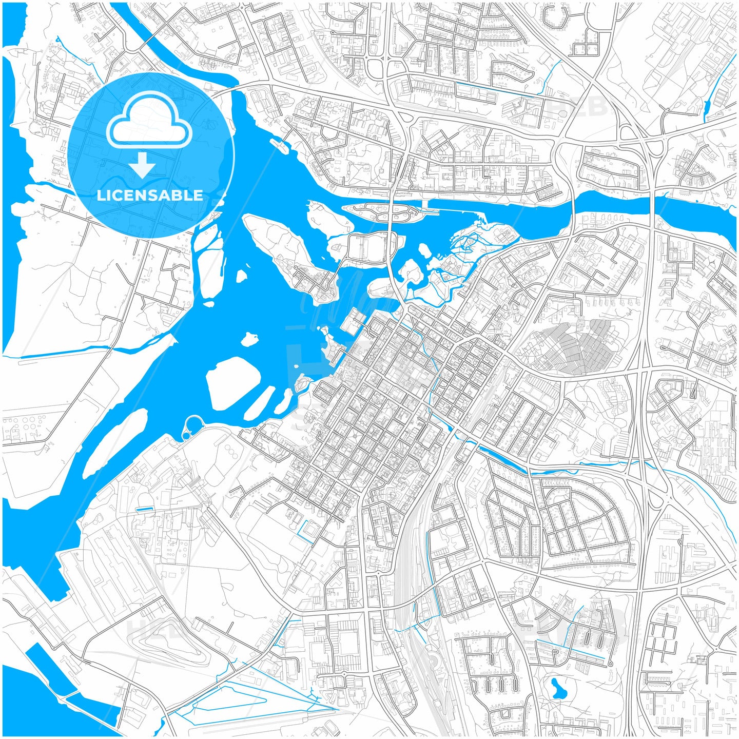 Oulu, Finland, city map with high quality roads.