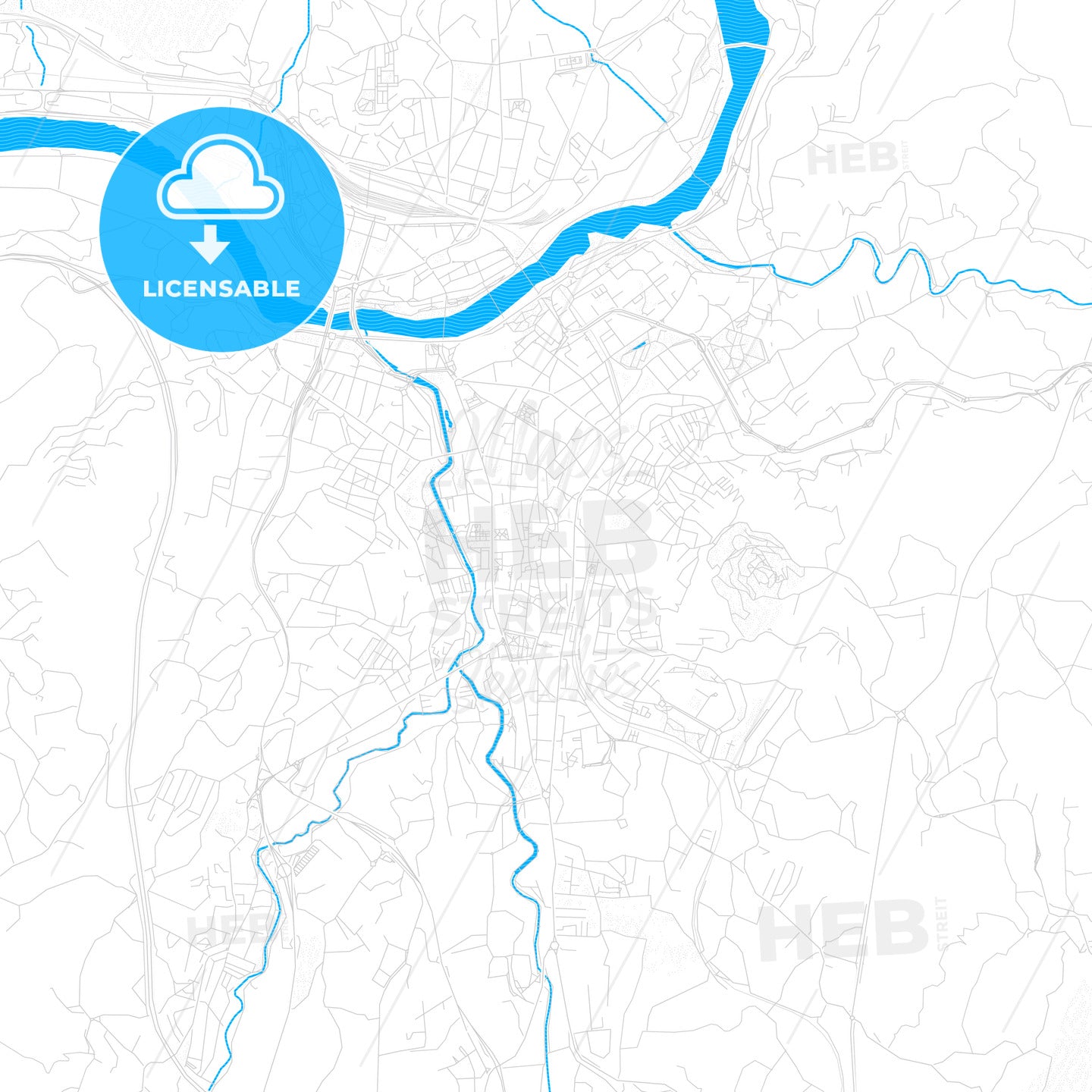 Ourense, Spain PDF vector map with water in focus