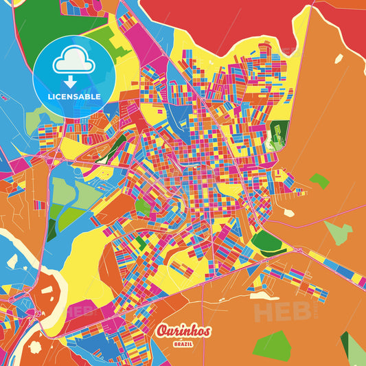 Ourinhos, Brazil Crazy Colorful Street Map Poster Template - HEBSTREITS Sketches