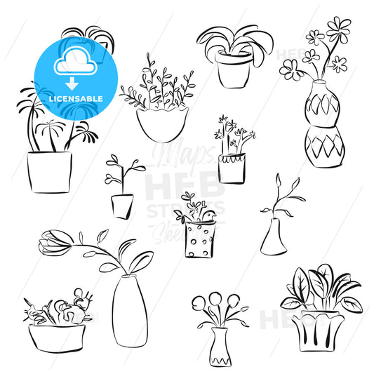 Outline Plants Doodles – instant download