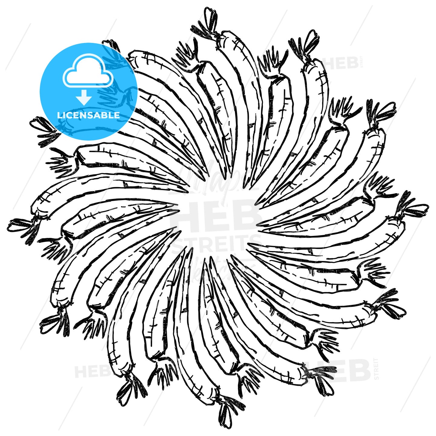 Outline sketch of Carrots arranged in a circle – instant download