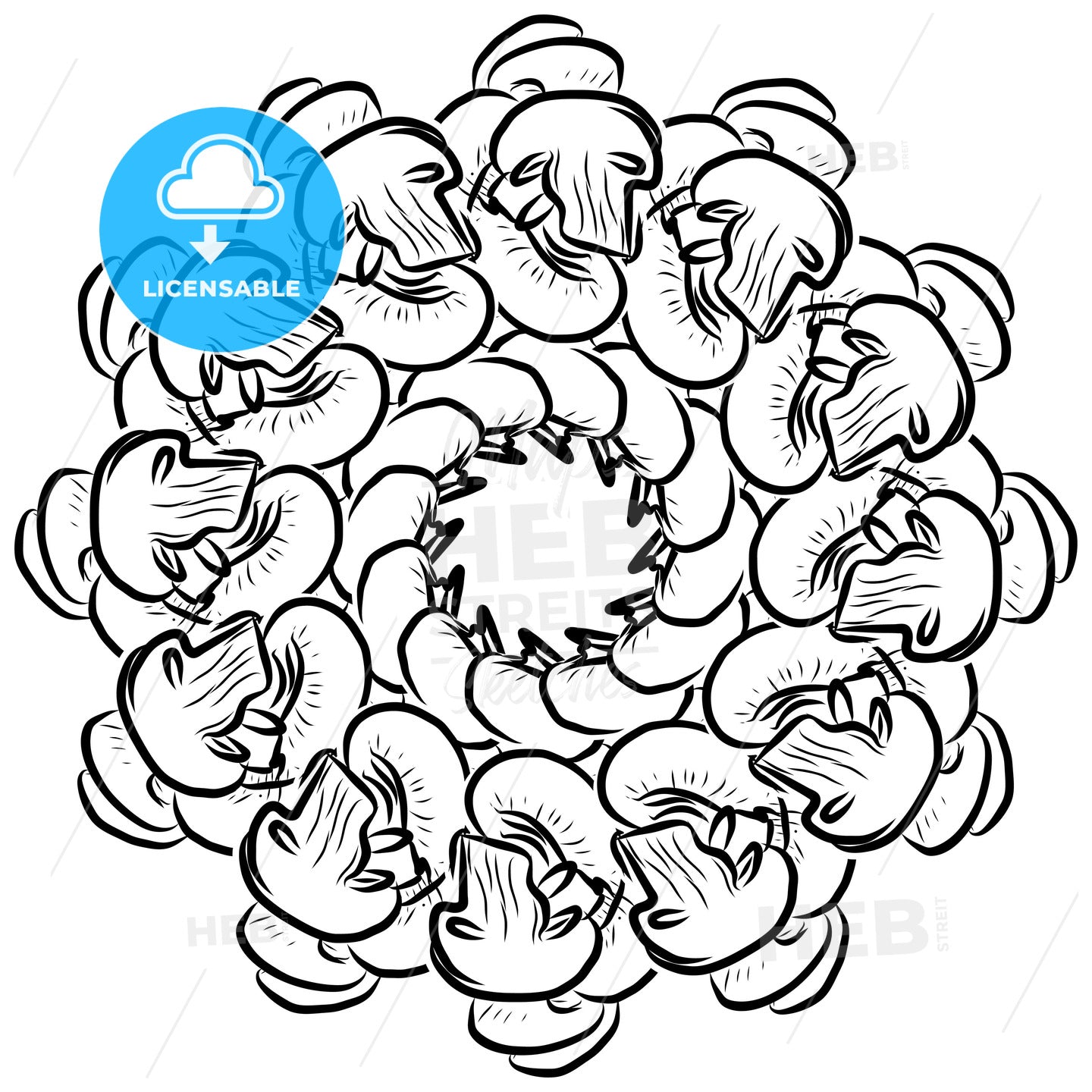 Outline sketch of Mushrooms arranged in a circle – instant download