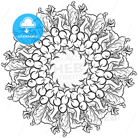 Outline sketch of Radishes arranged in a circle – instant download