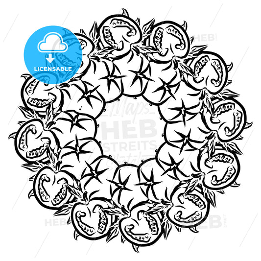 Outline sketch of Tomatoes arranged in a circle – instant download