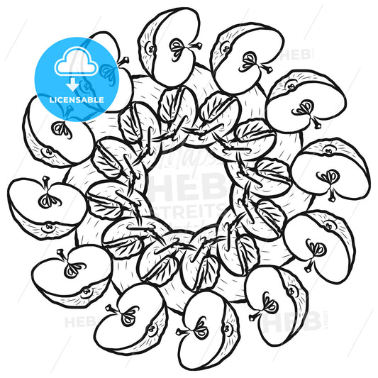 Outline sketch of apples arranged in a circle – instant download