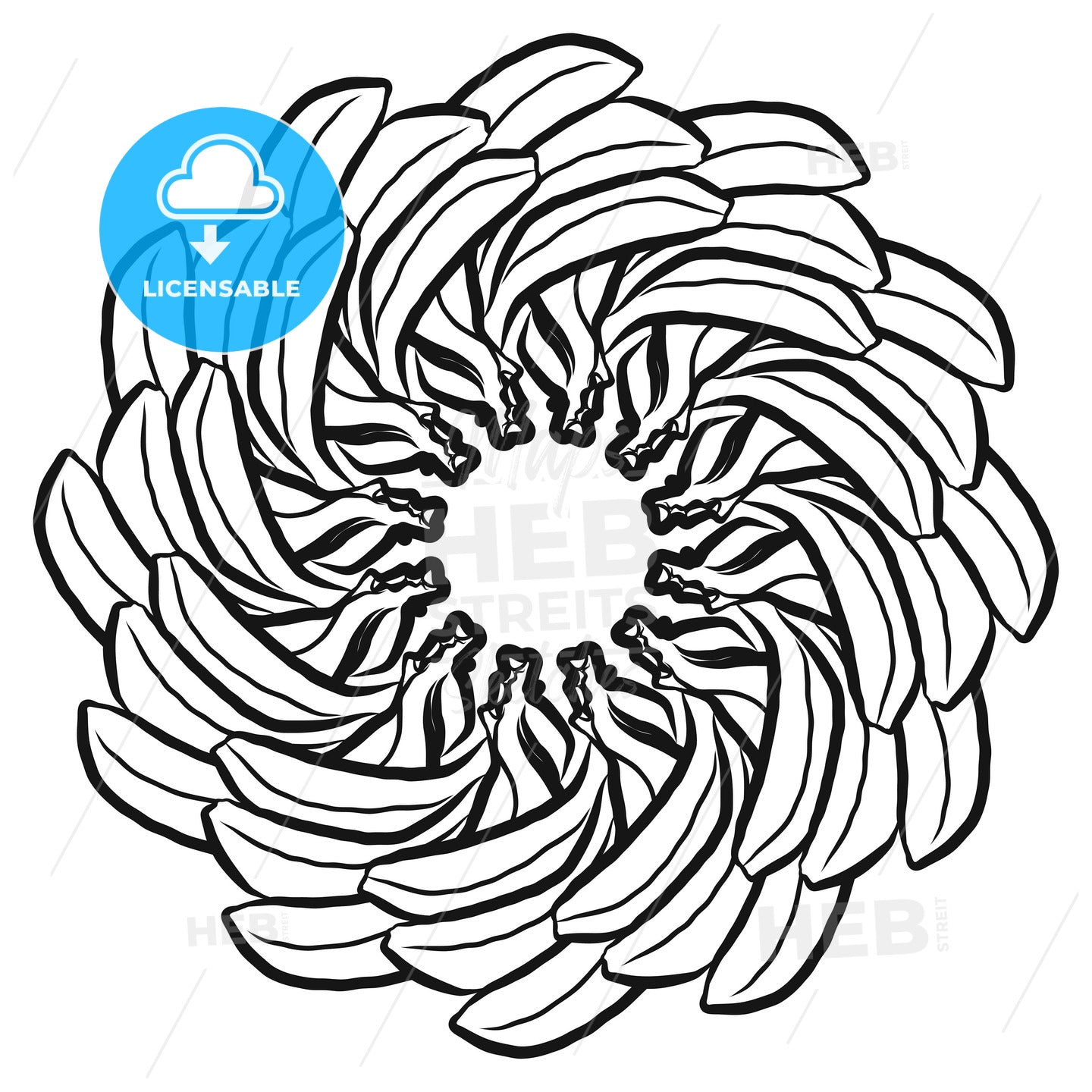 Outline sketch of bananas arranged in a circle – instant download
