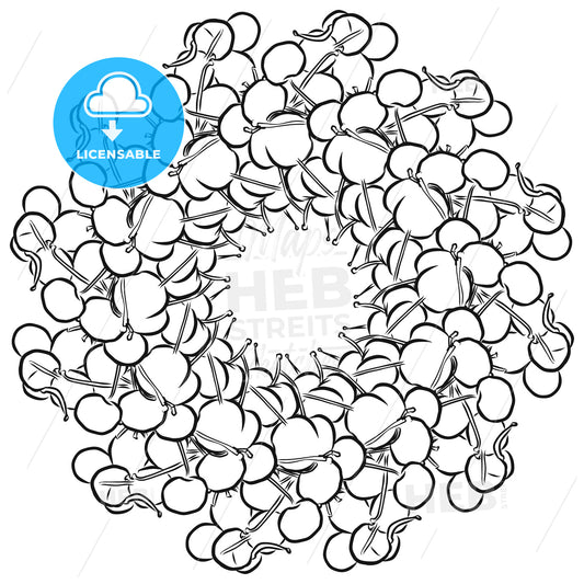 Outline sketch of cherries arranged in a circle – instant download