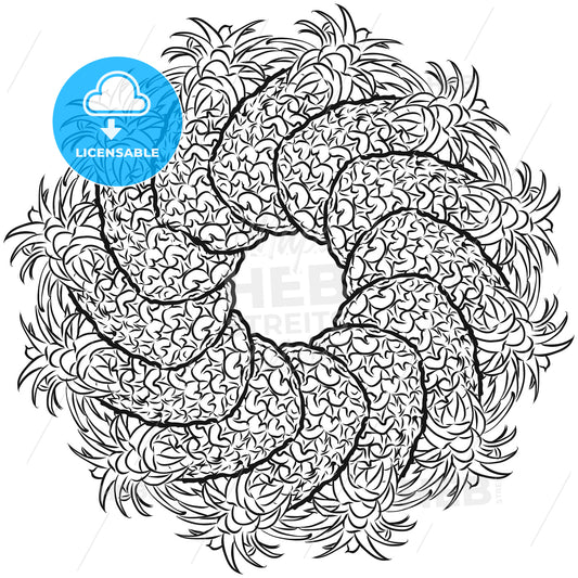 Outline sketch of pineapples arranged in a circle – instant download