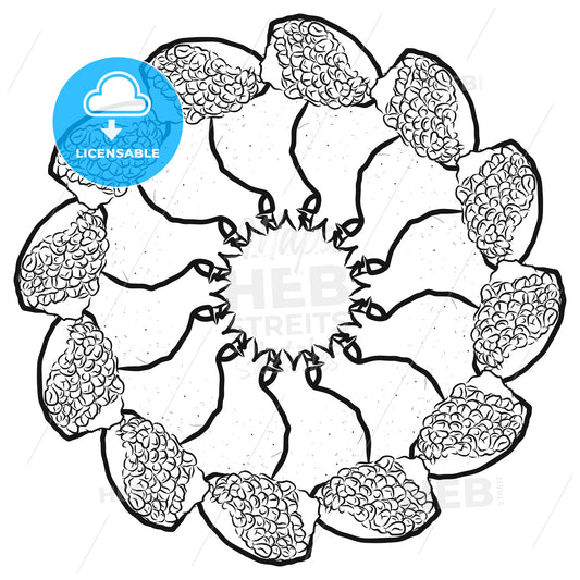 Outline sketch of pomegranates arranged in a circle – instant download