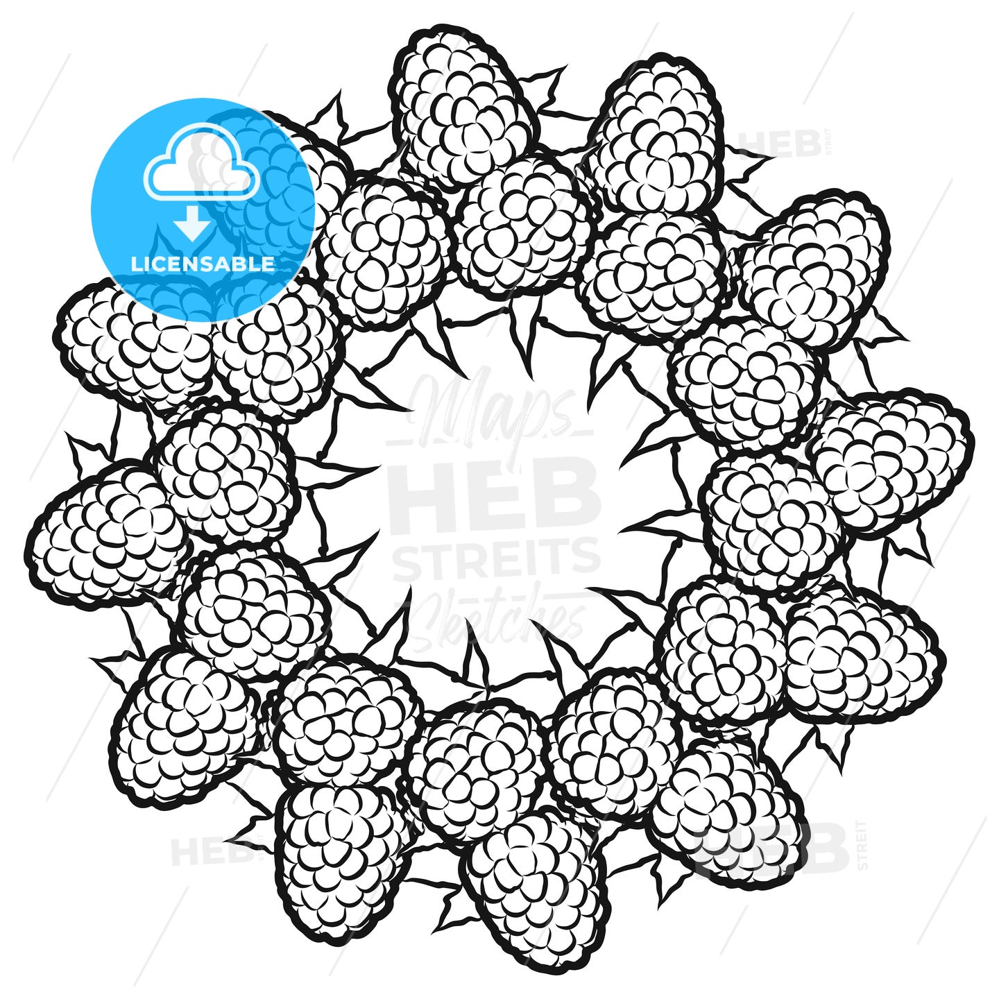 Outline Sketch Of Raspberries Arranged In A Circle – HEBSTREITS