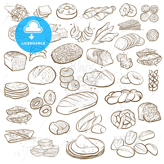 Outline version of Big Collection of hand drawn bread isolated – instant download