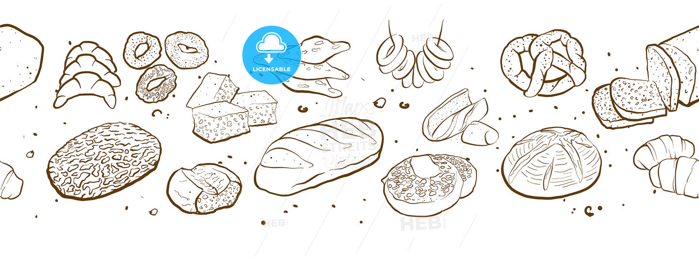 Outline version of Fresh bread banner. Seamless panoramic composition – instant download