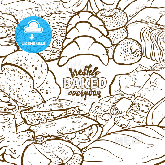 Outline version of Freshly baked everyday label with various types of bread – instant download