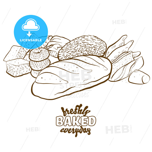 Outline version of Freshly baked everyday lettering with various bread types – instant download