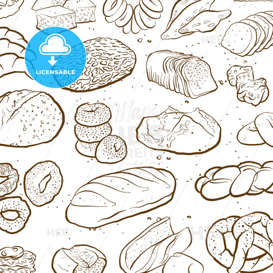 Outline version of Hand drawn sketch to a loosely arranged wallpaper bread types art – instant download