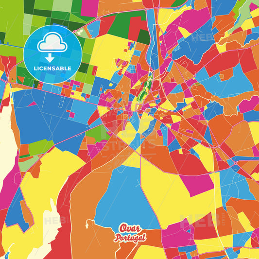 Ovar, Portugal Crazy Colorful Street Map Poster Template - HEBSTREITS Sketches