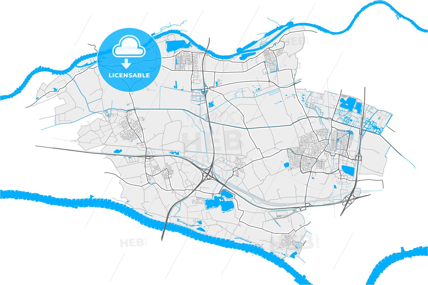 Overbetuwe, Gelderland, Netherlands, high quality vector map