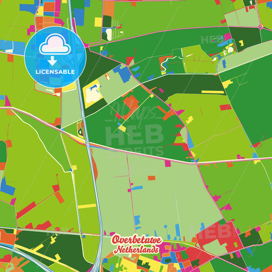 Overbetuwe, Netherlands Crazy Colorful Street Map Poster Template - HEBSTREITS Sketches
