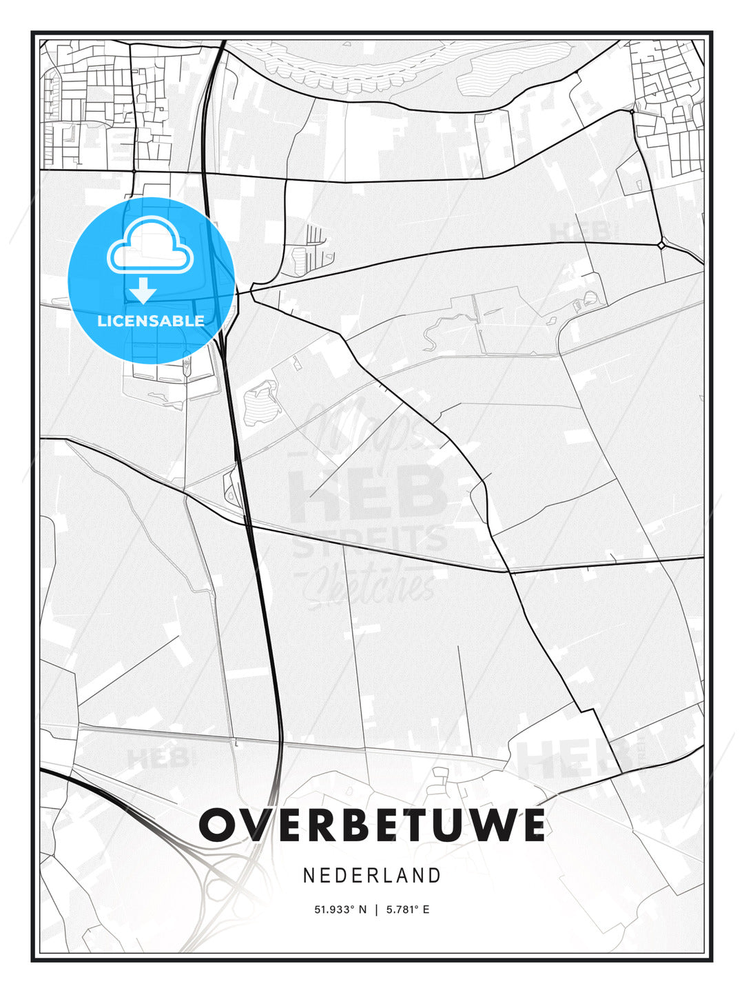 Overbetuwe, Netherlands, Modern Print Template in Various Formats - HEBSTREITS Sketches