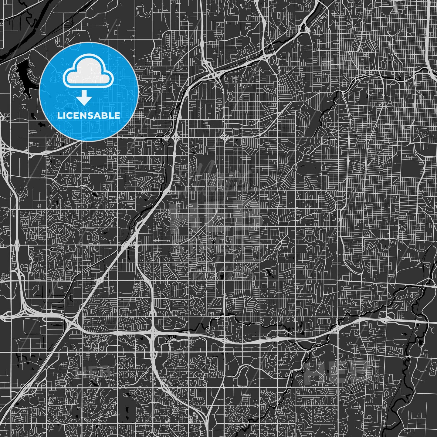 Overland Park, Kansas - Area Map - Dark