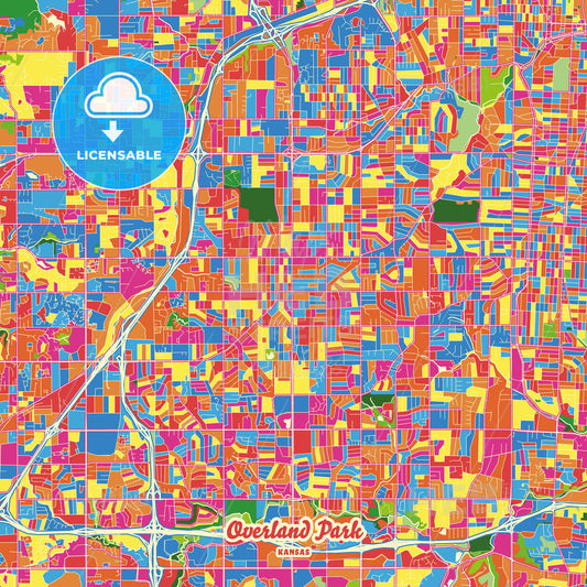 Overland Park, United States Crazy Colorful Street Map Poster Template - HEBSTREITS Sketches