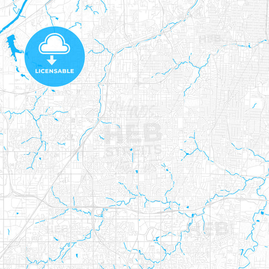 Overland Park, Kansas, United States, PDF vector map with water in focus