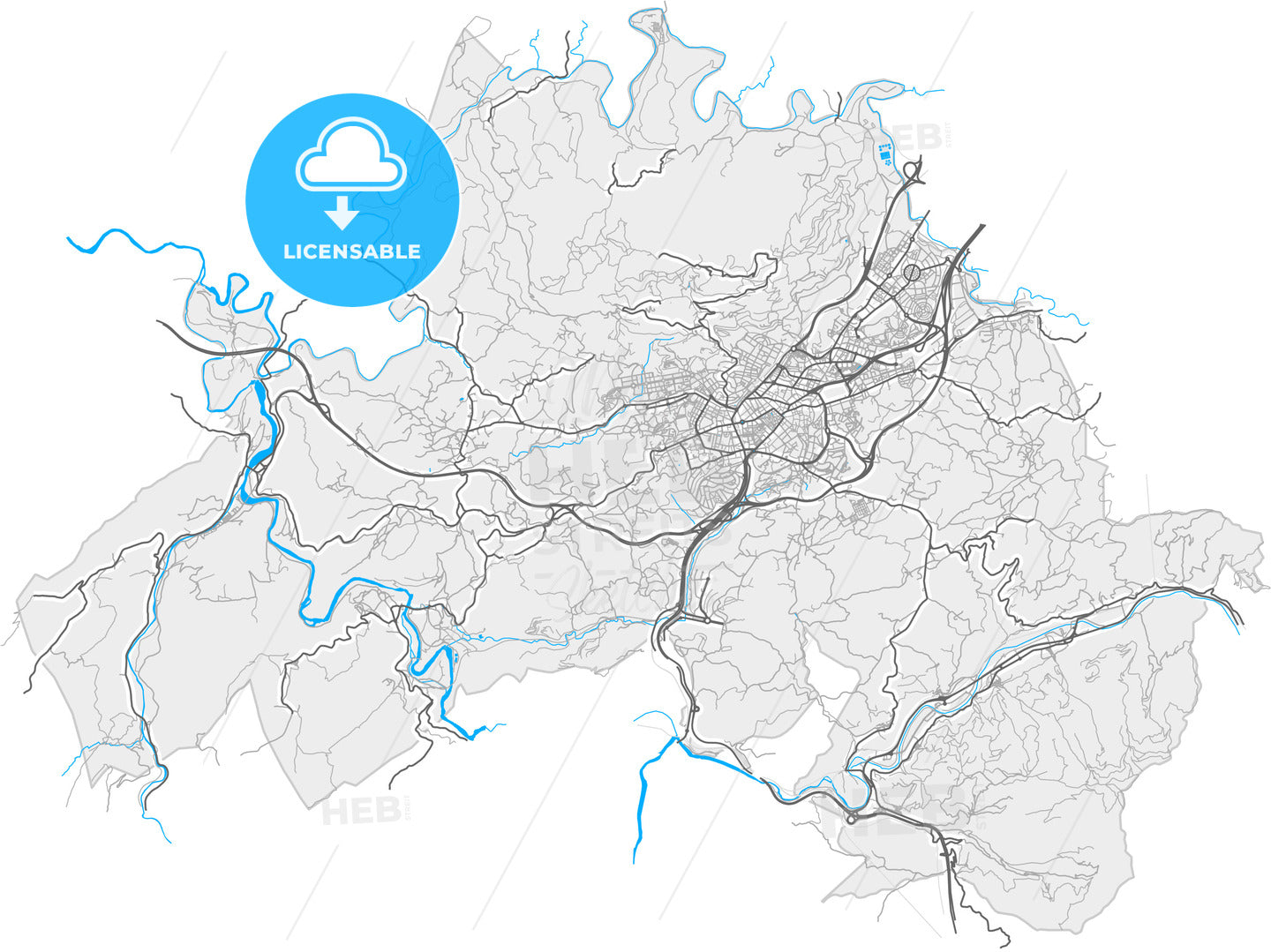 Oviedo, Asturias, Spain, high quality vector map