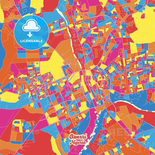 Owerri, Nigeria Crazy Colorful Street Map Poster Template - HEBSTREITS Sketches